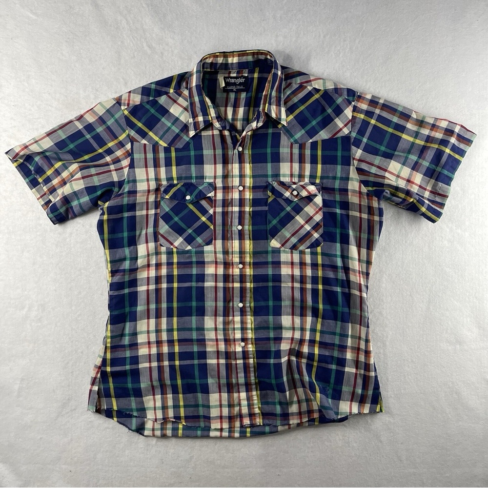 Vintage Wrangler Men's Multicolor Plaid Button Down Shirt with Pearl snaps XL